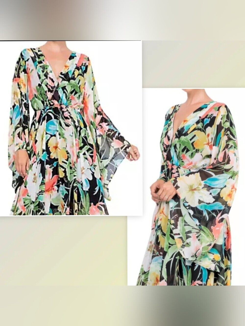 Meghan Los Angeles Sunset Floral Kimono Sleeve Flowy Midi Dress Women's Plus 2X